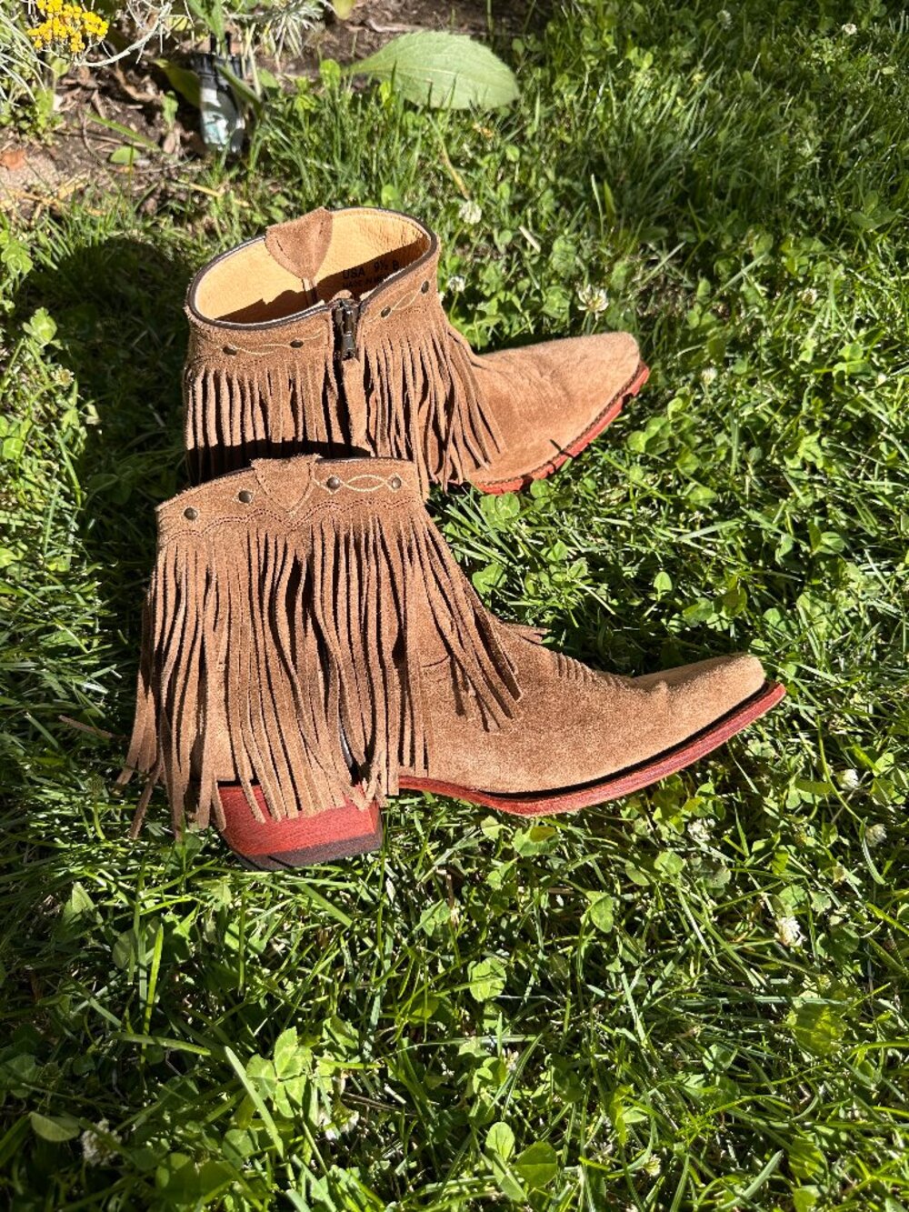 J.B. Dillon Tan Suede Fringe Ankle Boot Size 9.5